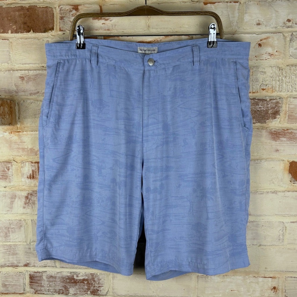 Peter Millar Crown Sport Salem Tropical Print Golf Shorts‎ Periwinkle Blue Sz 38